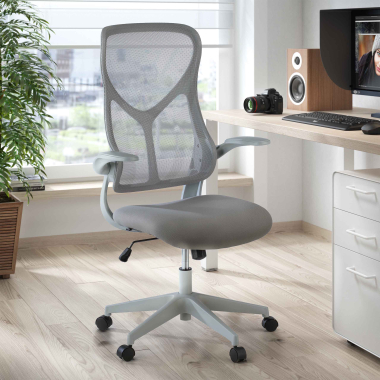 cadeira de escritorio cinza raptor malha mesh bracos rebativeis 2
