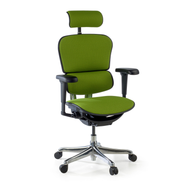 cadeira ergonomica verde estrutura preta todo estofado tecido bracos moveis apoio de cabeca 1