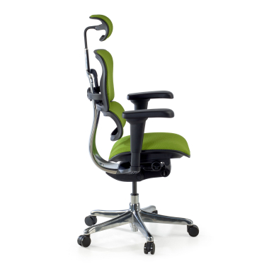 cadeira ergonomica verde estrutura preta todo estofado tecido bracos moveis apoio de cabeca 7