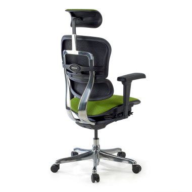 cadeira ergonomica verde estrutura preta todo estofado tecido bracos moveis apoio de cabeca 8
