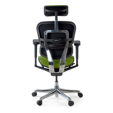 cadeira ergonomica verde estrutura preta todo estofado tecido bracos moveis apoio de cabeca 9
