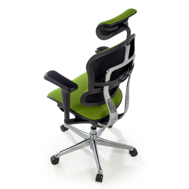 cadeira ergonomica verde estrutura preta todo estofado tecido bracos moveis apoio de cabeca 10