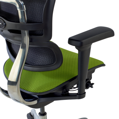 cadeira ergonomica verde estrutura preta todo estofado tecido bracos moveis apoio de cabeca 6