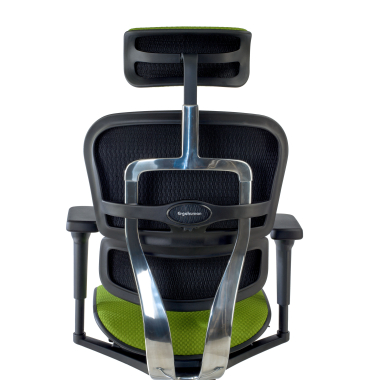 cadeira ergonomica verde estrutura preta todo estofado tecido bracos moveis apoio de cabeca 4