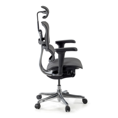 cadeira ergonomica cinza estrutura preta todo estofado tecido bracos moveis apoio de cabeca 8
