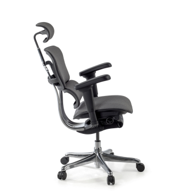 cadeira ergonomica cinza estrutura preta todo estofado tecido bracos moveis apoio de cabeca 5