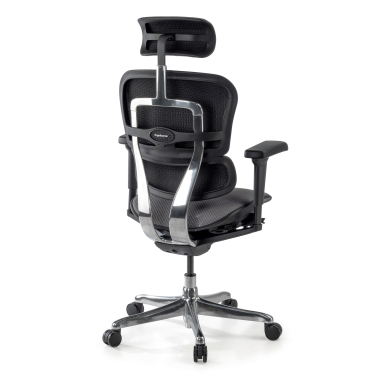 cadeira ergonomica cinza estrutura preta todo estofado tecido bracos moveis apoio de cabeca 9