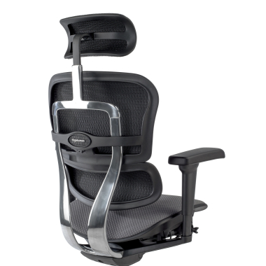cadeira ergonomica cinza estrutura preta todo estofado tecido bracos moveis apoio de cabeca 4