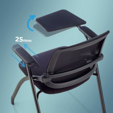 cadeira com palmatoria preto com pala de escrita malha mesh bracos moveis 4