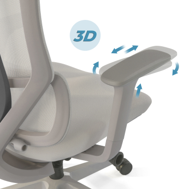 cadeira ergonomica branco cinzento aeroflow estrutura branca malha mesh bracos regulaveis 3d apoio lombar duplo apoio de cabeca 5