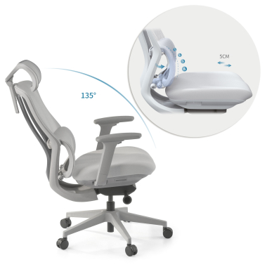 cadeira ergonomica branco cinzento aeroflow estrutura branca malha mesh bracos regulaveis 3d apoio lombar duplo apoio de cabeca 4