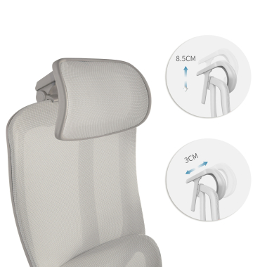 cadeira ergonomica branco cinzento aeroflow estrutura branca malha mesh bracos regulaveis 3d apoio lombar duplo apoio de cabeca 6