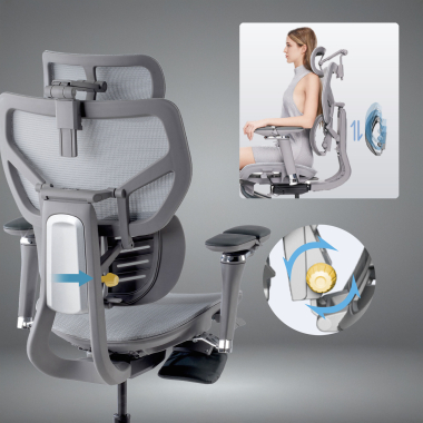 cadeira ergonomica cinza erghos x3 malha mesh bracos regulaveis 5d apoio lombar duplo apoio de cabeca 4