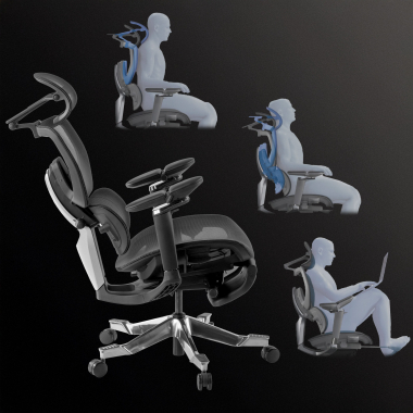 cadeira ergonomica preto erghos x4 pro malha mesh bracos regulaveis 6d apoio lombar duplo apoio de cabeca apoio de pes extensivel 6
