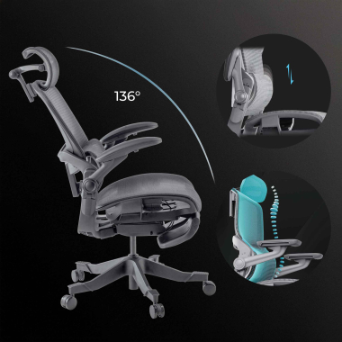 cadeira ergonomica preto erghos x1 malha mesh bracos regulaveis 3d apoio lombar duplo apoio de cabeca 4
