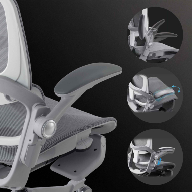 cadeira ergonomica branco cinzento erghos x1 malha mesh bracos regulaveis 3d apoio lombar duplo apoio de cabeca 5