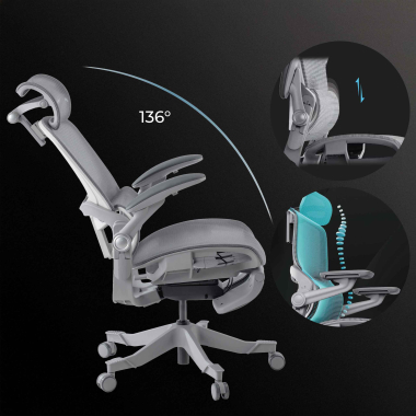 cadeira ergonomica branco cinzento erghos x1 malha mesh bracos regulaveis 3d apoio lombar duplo apoio de cabeca 4