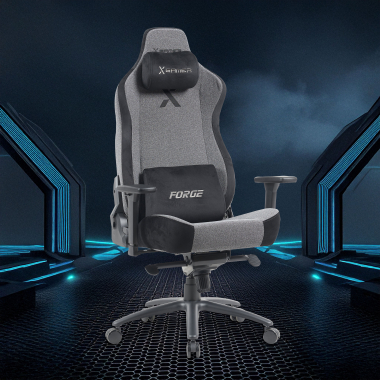 cadeira gaming cinza forge tecido bracos regulaveis 3d almofada lombar e cervical apoio de cabeca 11