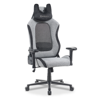 cadeira gaming cinza vital tecido bracos moveis almofada de apoio de cabeca apoio de cabeca 1