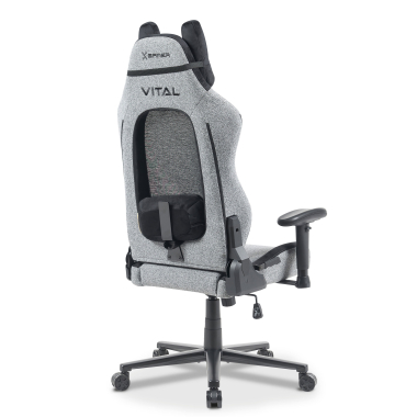 cadeira gaming cinza vital tecido bracos moveis almofada de apoio de cabeca apoio de cabeca 12