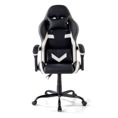 cadeira gaming branco preto mist pele sintetica bracos rebativeis almofada de apoio de cabeca apoio de cabeca 3