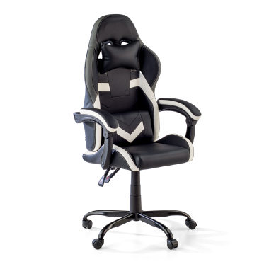 cadeira gaming branco preto mist pele sintetica bracos rebativeis almofada de apoio de cabeca apoio de cabeca 1