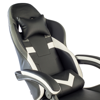 cadeira gaming branco preto mist pele sintetica bracos rebativeis almofada de apoio de cabeca apoio de cabeca 4