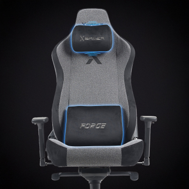 cadeira gaming cinza forge tecido bracos regulaveis 3d almofada lombar e cervical apoio de cabeca 6