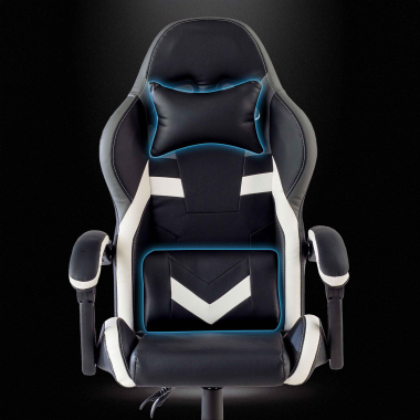 cadeira gaming branco preto mist pele sintetica bracos rebativeis almofada de apoio de cabeca apoio de cabeca 7