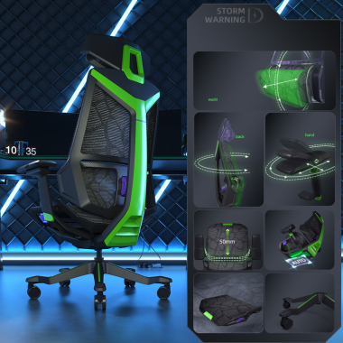 cadeira gaming verde blooddragon malha mesh bracos regulaveis 6d apoio lombar apoio de cabeca 3