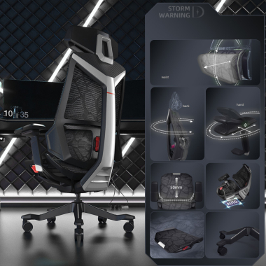 cadeira gaming cinza blooddragon malha mesh bracos regulaveis 6d apoio lombar apoio de cabeca 3