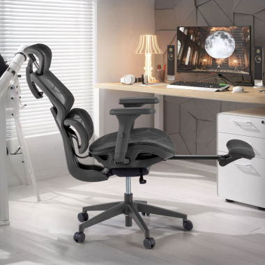 cadeira ergonomica preto every malha mesh bracos regulaveis 3d apoio de cabeca apoio de pes extensivel 11
