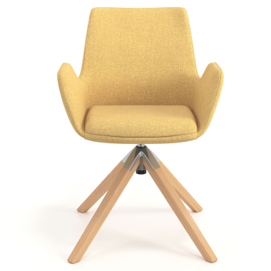 cadeira nordica amarelo giratoria madeira tecido bracos estofados 4
