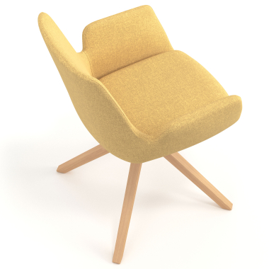cadeira nordica amarelo giratoria madeira tecido bracos estofados 7