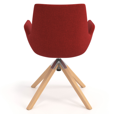 cadeira nordica vermelho giratoria madeira tecido bracos estofados 6