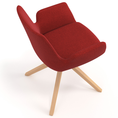 cadeira nordica vermelho giratoria madeira tecido bracos estofados 7