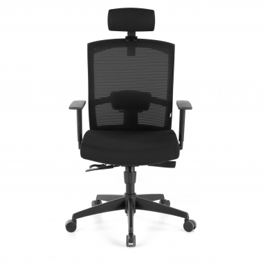 cadeira ergonomica preto estrutura negra reposacabecas malha mesh bracos regulaveis 1d apoio lombar apoio de cabeca 4