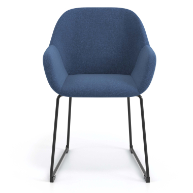 cadeira de visitante azul estrutura base patim tecido bracos estofados 4