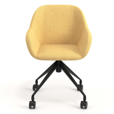 cadeira de reuniao preto amarelo giratoria com rodizios tecido bracos estofados 4