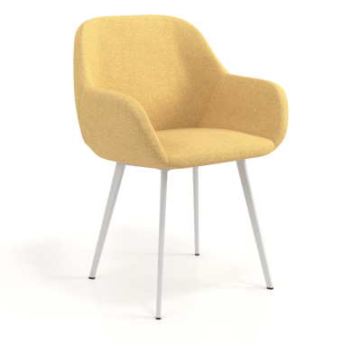cadeira de visitante branco amarelo 4 patas tecido bracos estofados 1