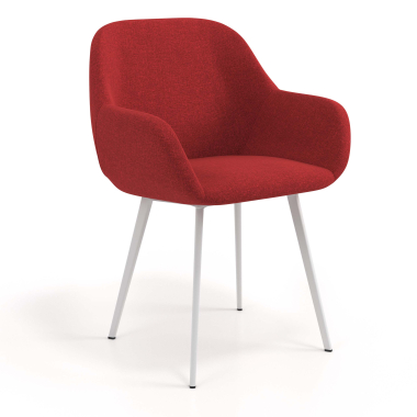 cadeira de visitante branco vermelho 4 patas tecido bracos estofados 1