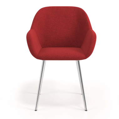 cadeira de visitante cromado vermelho 4 patas tecido bracos estofados 4