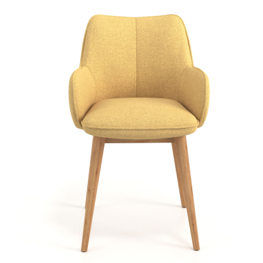 cadeira nordica amarelo pes de madeira tecido bracos estofados 4