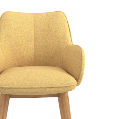 cadeira nordica amarelo pes de madeira tecido bracos estofados 5