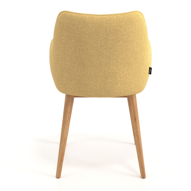 cadeira nordica amarelo pes de madeira tecido bracos estofados 6