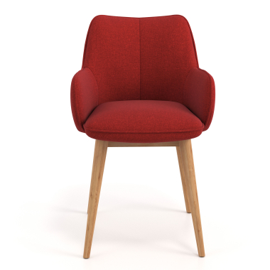 cadeira nordica vermelho pes de madeira tecido bracos estofados 4