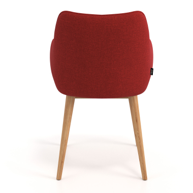 cadeira nordica vermelho pes de madeira tecido bracos estofados 6
