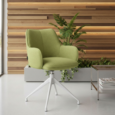 cadeira de reuniao branco verde giratoria tecido bracos estofados 2
