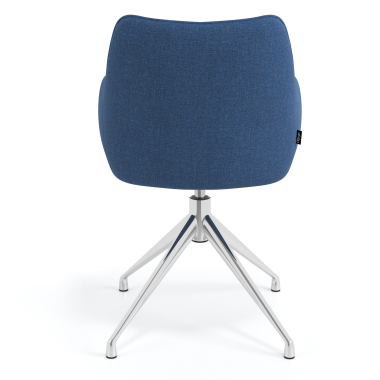 cadeira de reuniao cromado azul giratoria tecido bracos estofados 6