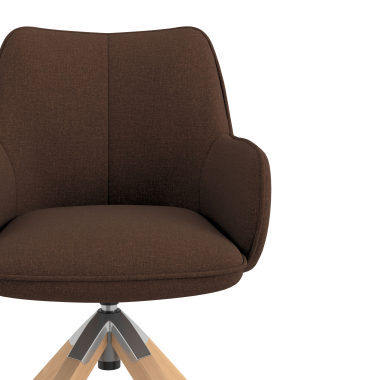 cadeira de reuniao marrom giratoria madeira tecido bracos estofados 5
